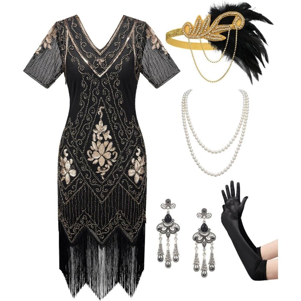 Women's Flapper Dress Sequin Fringe 1920s Gatsby Costume for Parties